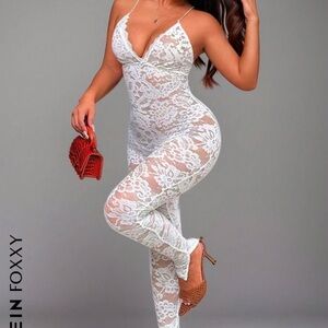 SXY Solid Color Lace Spaghetti Strap Backless Sexy Jumpsuit
White / 8/10(L)